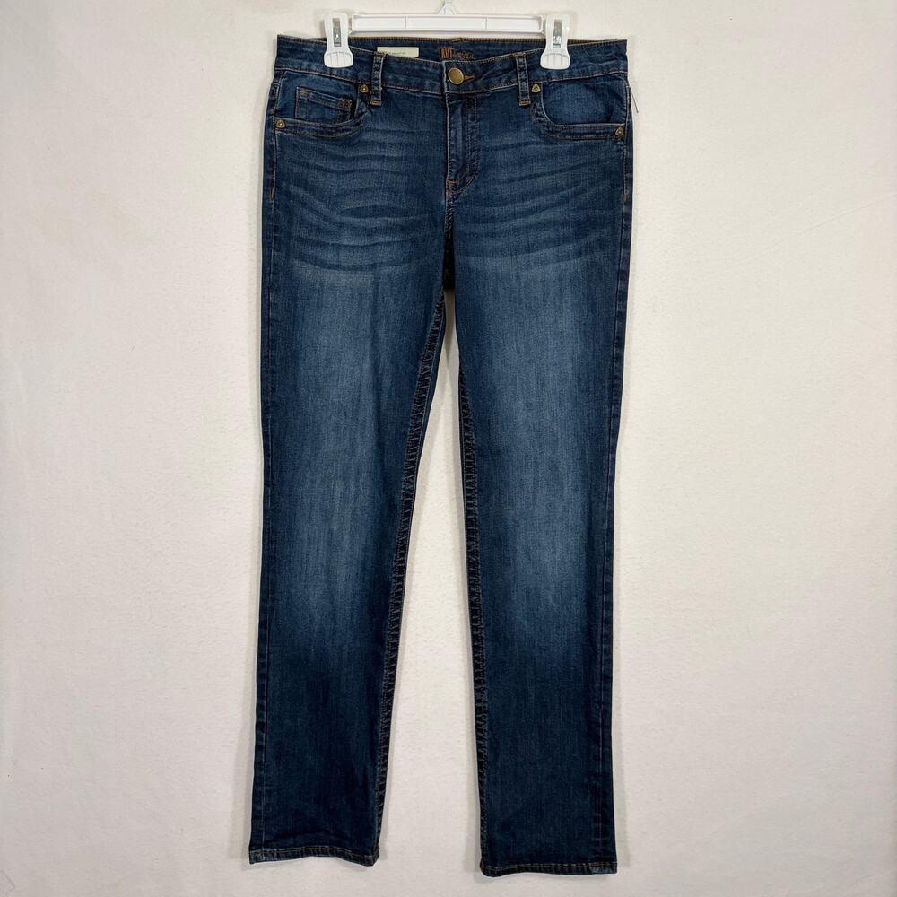 KUT from The Cloth Jeans Women's 10 Stevie Straight Leg Mid Rise Whiskered Faded